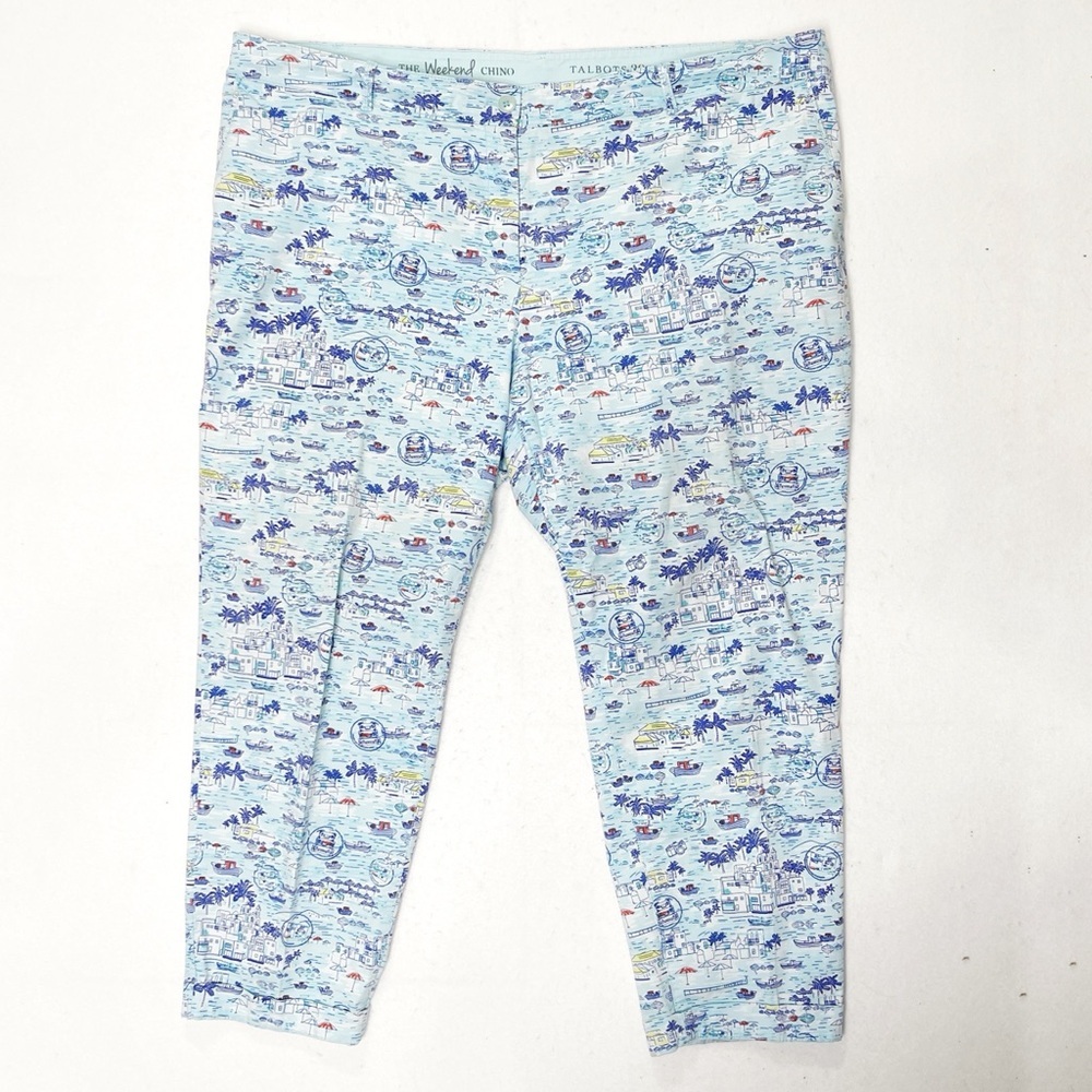 Talbots The Weekend Chino Whimsical Nautical Vacation Boats Print Size 20 - Picture 2 of 10